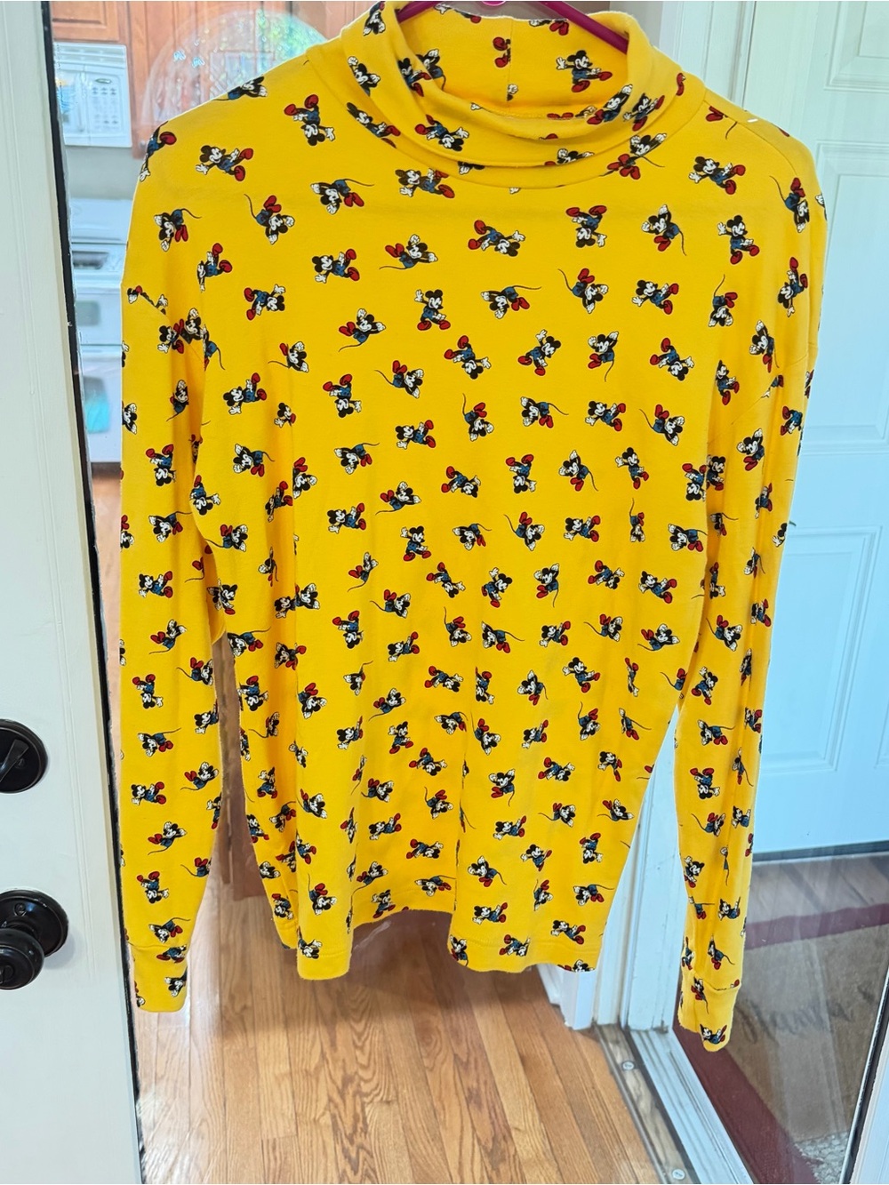 Vintage Mickey & Co Mickey Mouse Yellow Print Turtleneck Top. Size Medium